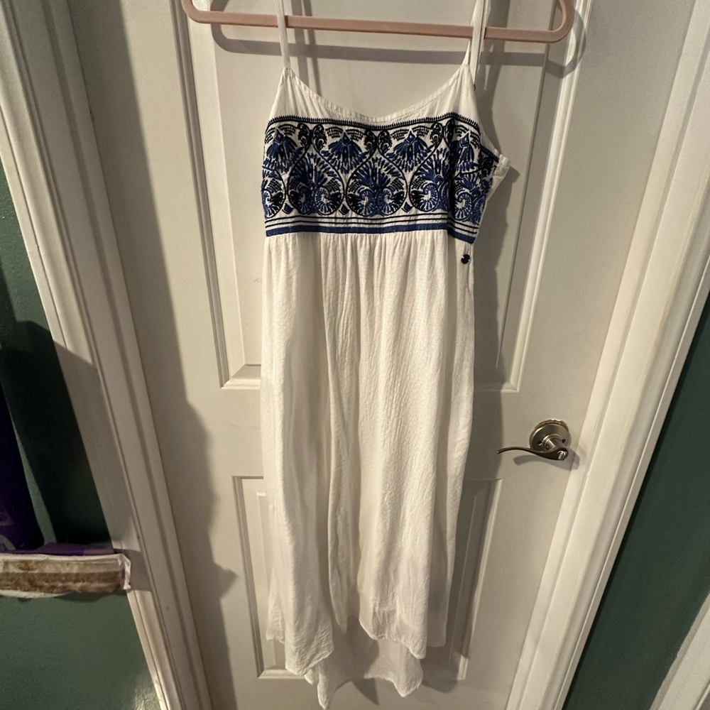 White and Blue Embroidered Women's Dress
